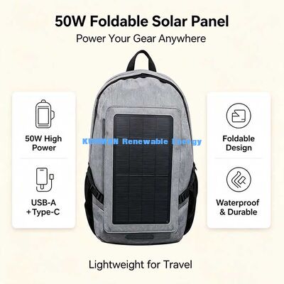 50W पोर्टेबल फोल्डेबल सोलर पैनल चार्जर, यात्रा के लिए बैकपैक-अनुकूल सौर ऊर्जा