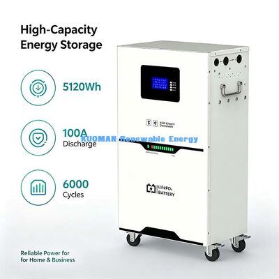 मोबाइल 5.12kWh LiFePO4 ऊर्जा भंडारण बैटरी, एलसीडी डिस्प्ले, बीएमएस सुरक्षा