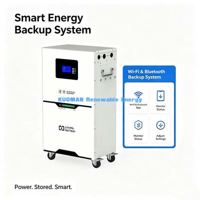 ऑफ-ग्रिड बैकअप 51.2V 100Ah LiFePO4 बैटरी वाईफाई ब्लूटूथ मॉनिटरिंग >98% राउंड ट्रिप दक्षता