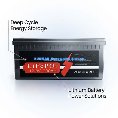 12V 200Ah LiFePO4 गहरी चक्र बैटरी 8000 चक्र और ऊर्जा भंडारण के लिए 10 साल की वारंटी के साथ