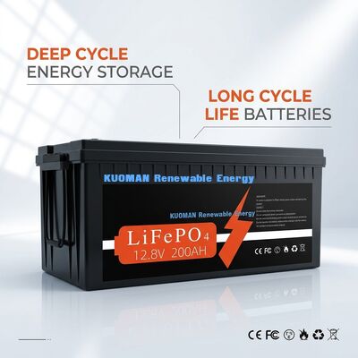 12V 200Ah LiFePO4 गहरी चक्र बैटरी 8000 चक्र और ऊर्जा भंडारण के लिए 10 साल की वारंटी के साथ