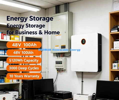 लंबे जीवन 8000 चक्र LiFePO4 दीवार बैटरी 5.12kWh इनडोर गैरेज दीवार माउंट डिजाइन