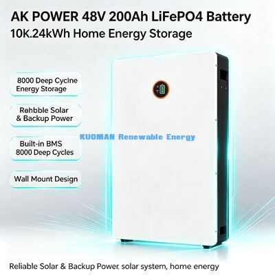 51.2V 200Ah Wall LiFePO4 Battery 400A Peak 3S Discharge Heavy Load Home Solar Power Backup System