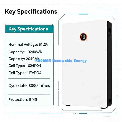 स्मार्ट बीएमएस संरक्षित 10.24kWh पावरवॉल 48V 200Ah LiFePO4 बैटरी ऑफ-ग्रिड हाउस सोलर बैकअप पावर