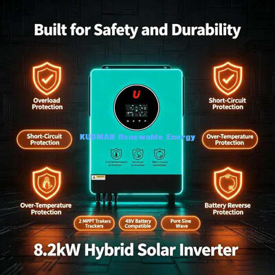 उच्च दक्षता 98% DC से AC 8.2kW हाइब्रिड सोलर इन्वर्टर ऑफ-ग्रिड बैकअप पावर
