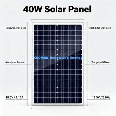 हल्के 40W मोनोक्रिस्टलाइन सोलर पैनल आसान-स्थापना 12V ऑफ-ग्रिड चार्जिंग यूनिट