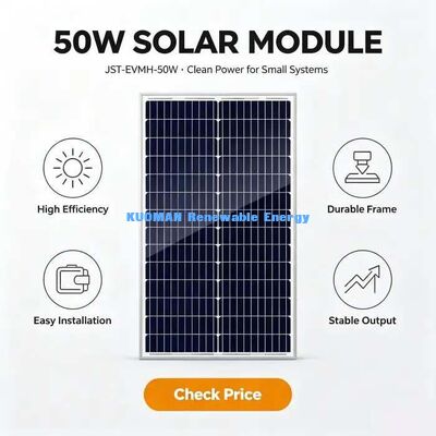 उच्च उपज 50W मोनोक्रिस्टलाइन सौर मॉड्यूल 0~+4.99W सकारात्मक शक्ति सहनशीलता