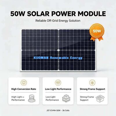 टिकाऊ 50W मोनोक्रिस्टलाइन सौर पैनल हवा और बर्फ प्रतिरोधी एल्यूमीनियम मिश्र धातु फ्रेम