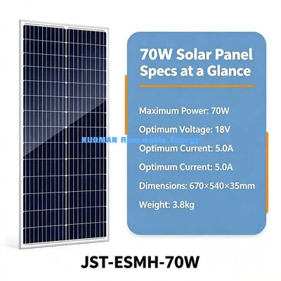 ऑफ-ग्रिड 70W मोनोक्रिस्टलाइन सोलर पैनल अनुकूलन योग्य 50cm केबल एमसी4 पीवी चार्जर कैंपिंग पावर स्टेशन के लिए