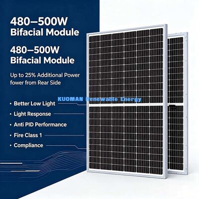 व्यापक तापमान सीमा 490W द्विपक्षीय सौर मॉड्यूल,-40°C~+85°C कार्य सीमा